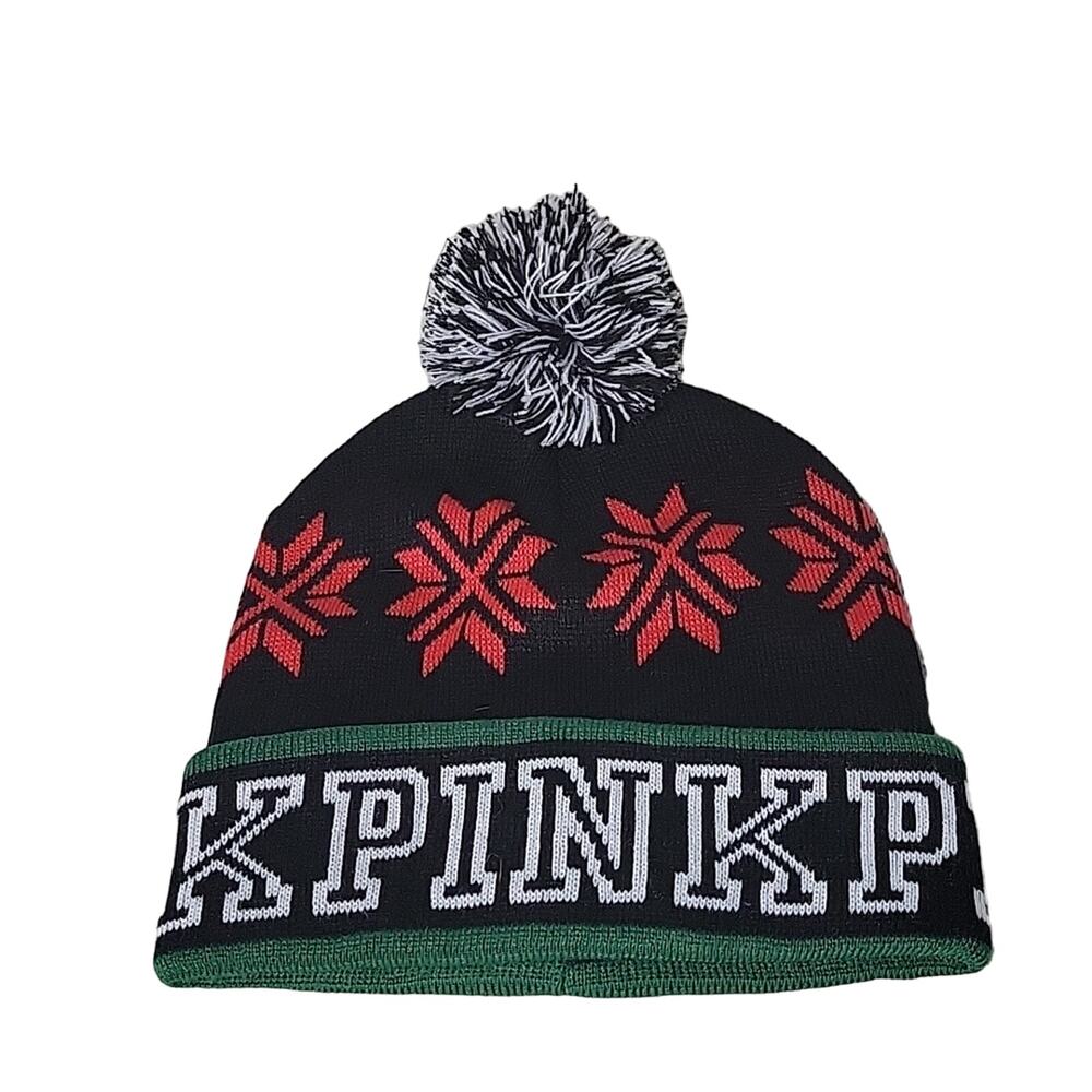 PINK Victoria's Secret Winter Snowflake Hat with Pom Top